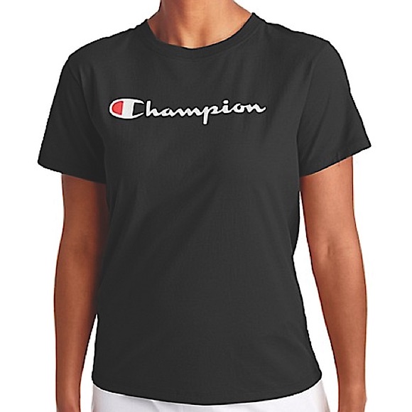 Champion Tops - CHAMPION CLASSIC BLACK TSHIRT with LOGO PRINT